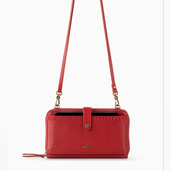 The Sak Red Leather Clutch Large Smartphone Wallet Zip Around Wristlet crossbody - Picture 15 of 15
